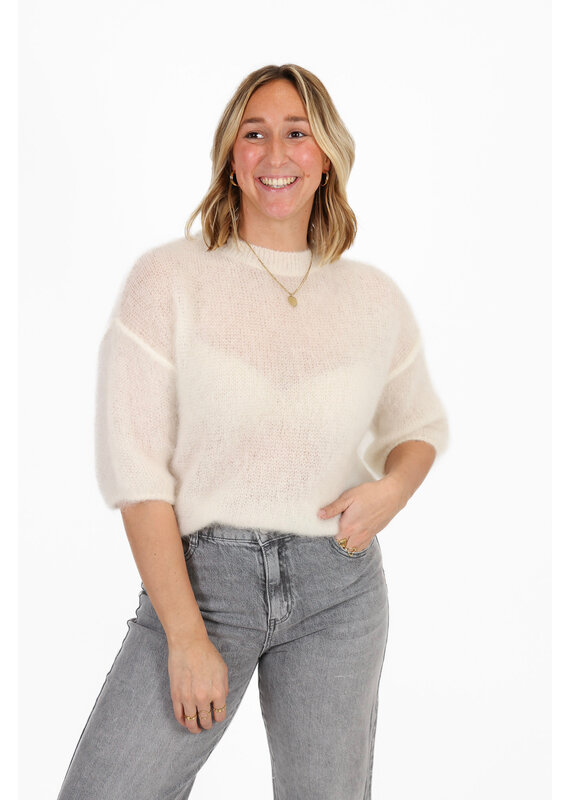 21Jewelz Losvallend wollig truitje met korte mouw - ecru