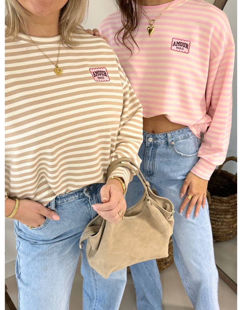 21Jewelz Strepen sweater amour paris - lichtroze