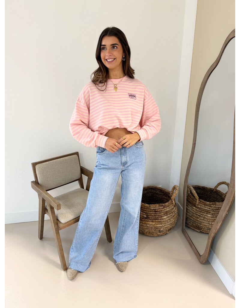 21Jewelz Strepen sweater amour paris - lichtroze