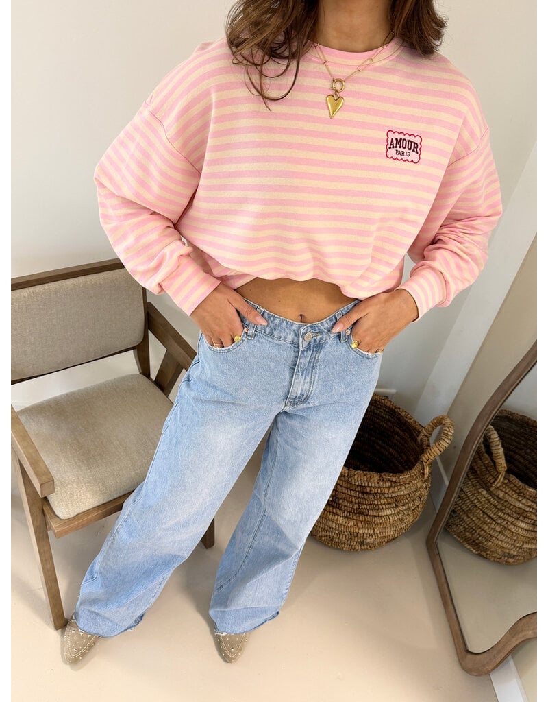 21Jewelz Strepen sweater amour paris - lichtroze