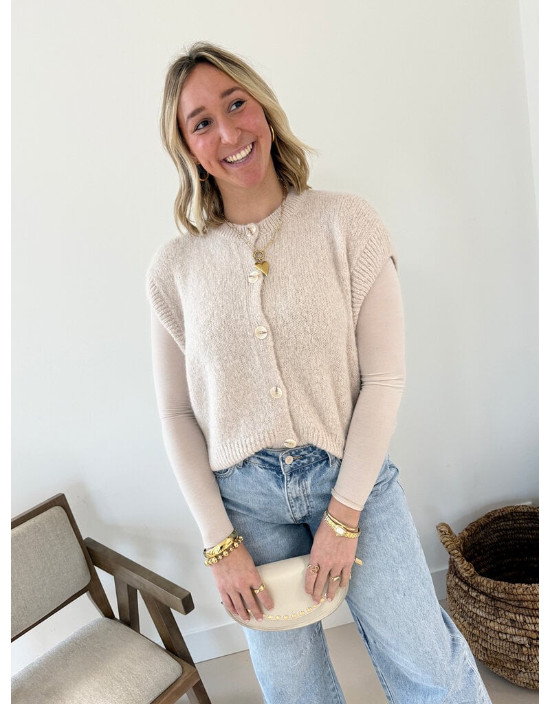 21Jewelz Wollig gilet met knoopjes - beige