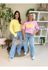 21Jewelz Effen wollige trui met ruffle mouwtje - lichtgeel