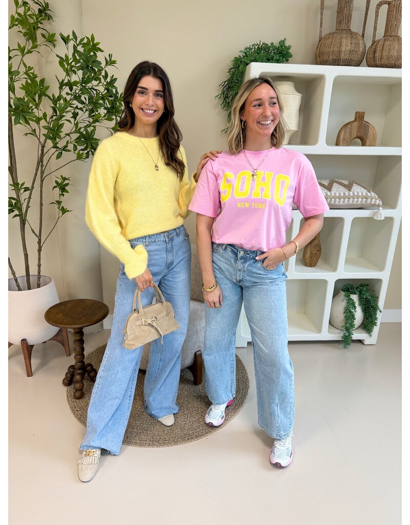 21Jewelz Effen wollige trui met ruffle mouwtje - lichtgeel