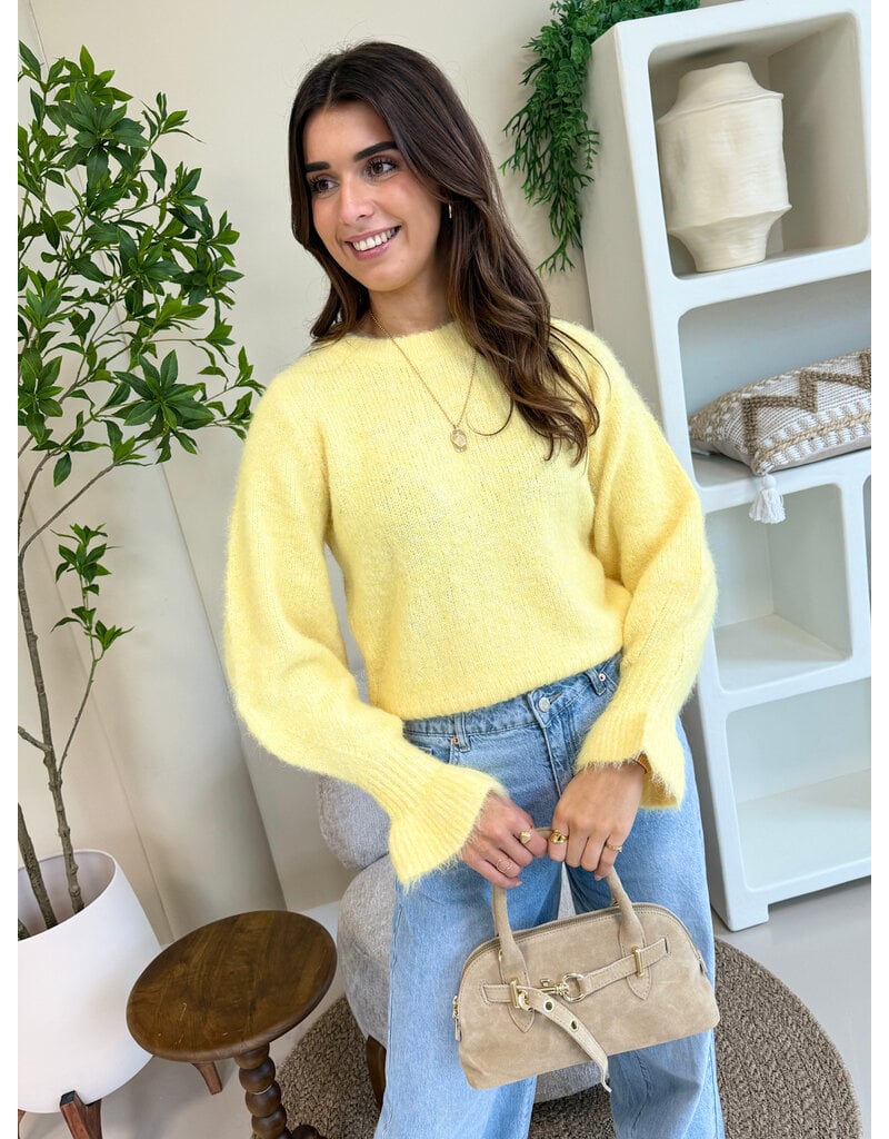 21Jewelz Effen wollige trui met ruffle mouwtje - lichtgeel