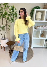 21Jewelz Effen wollige trui met ruffle mouwtje - lichtgeel