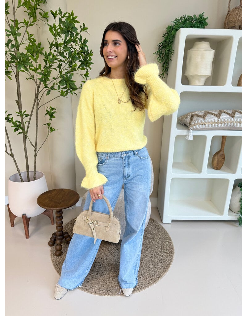 21Jewelz Effen wollige trui met ruffle mouwtje - lichtgeel