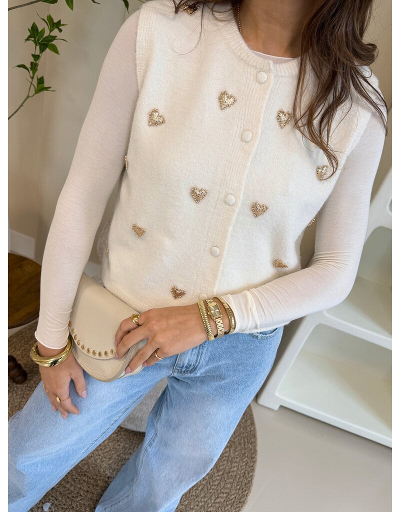 21Jewelz Gilet met gouden hartjes - ecru