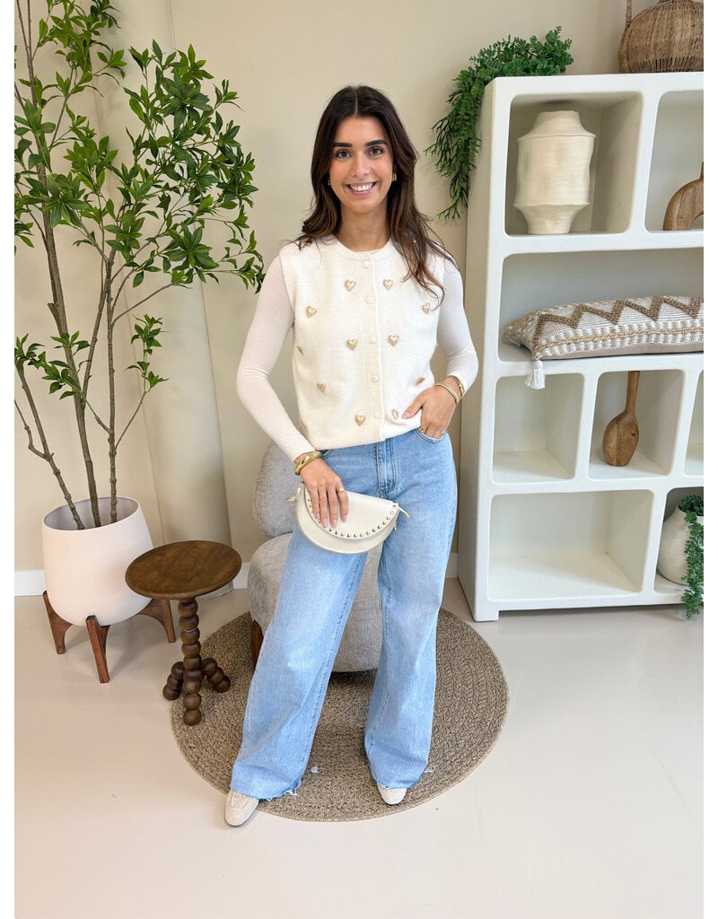 21Jewelz Gilet met gouden hartjes - ecru