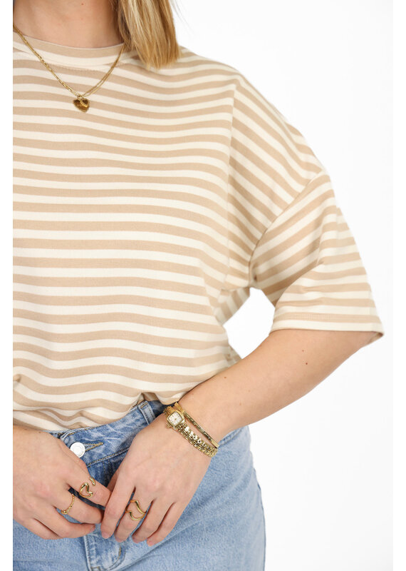 21Jewelz Gestreept shirt met drie kwart mouwen - beige