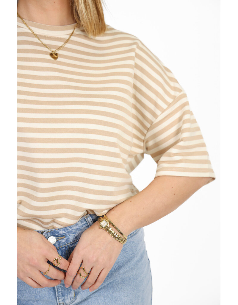 21Jewelz Gestreept shirt met drie kwart mouwen - beige