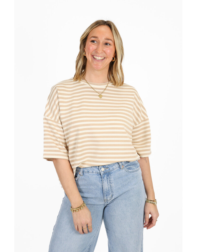 21Jewelz Gestreept shirt met drie kwart mouwen - beige