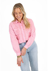 21Jewelz Gestreepte blouse met geborduurde bloemen - roze