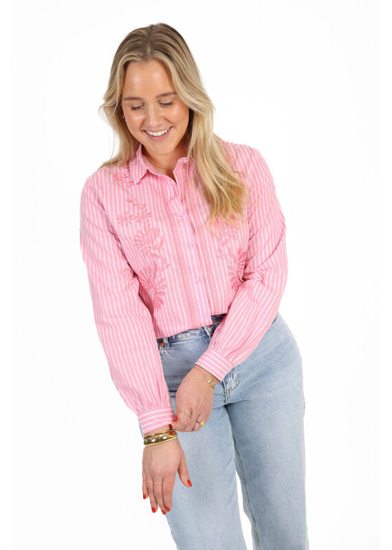 21Jewelz Gestreepte blouse met geborduurde bloemen - roze