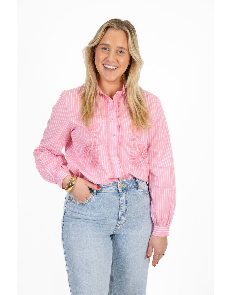 21Jewelz Gestreepte blouse met geborduurde bloemen - roze