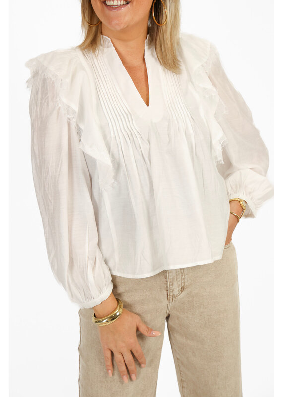 21Jewelz Blouse met ruffles en kant - wit