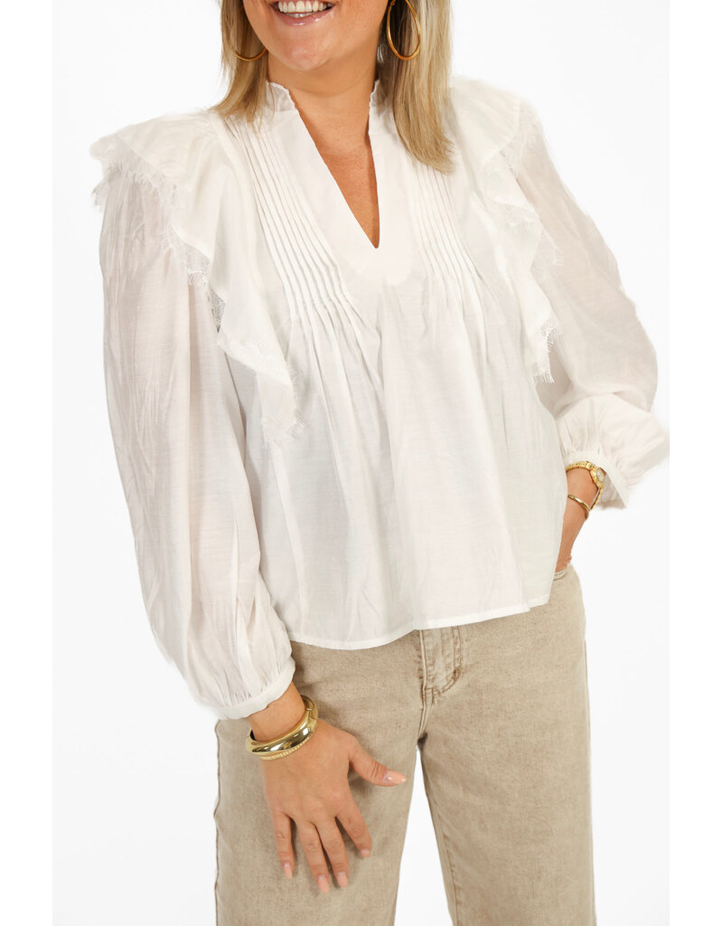 21Jewelz Blouse met ruffles en kant - wit