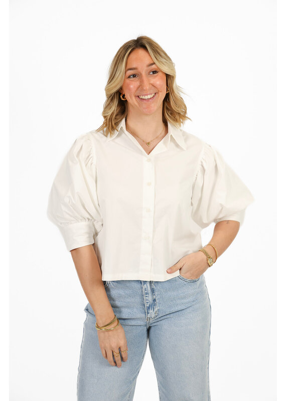 21Jewelz Cropped blouse met pofmouw - wit