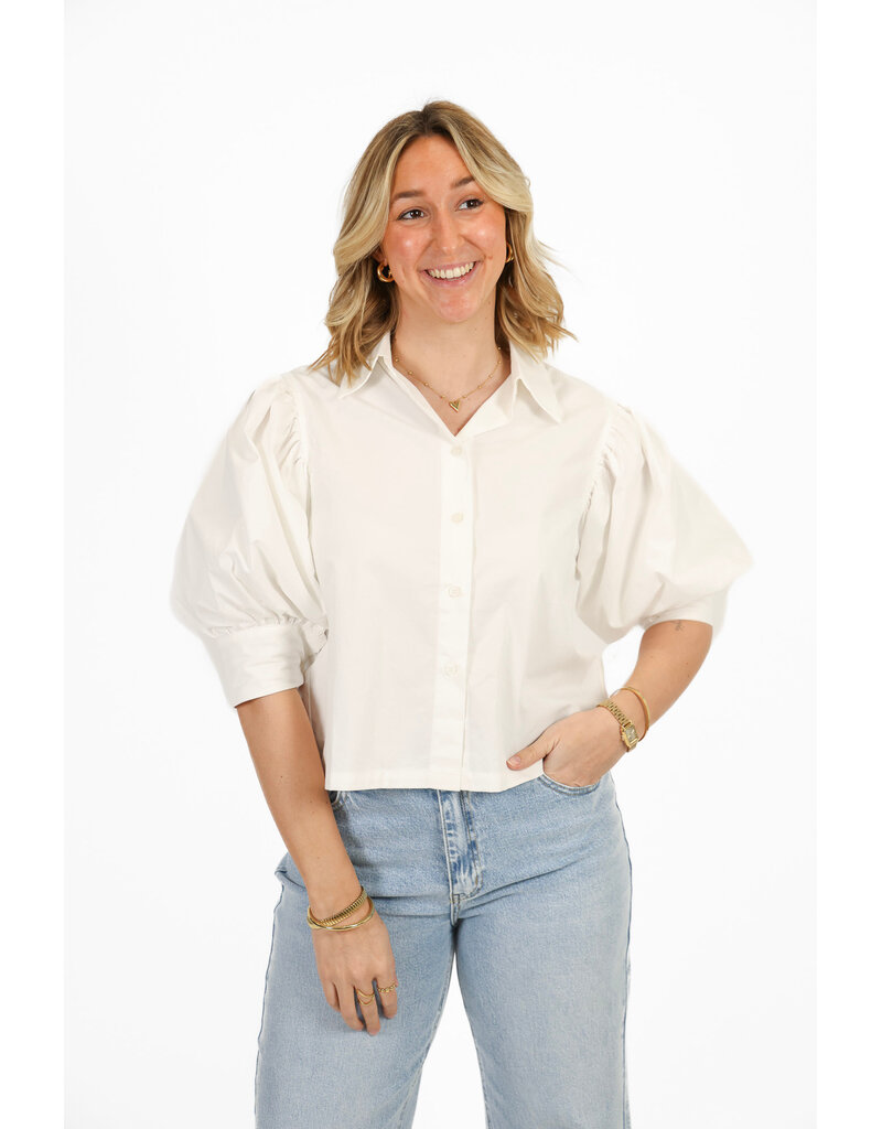 21Jewelz Cropped blouse met pofmouw - wit