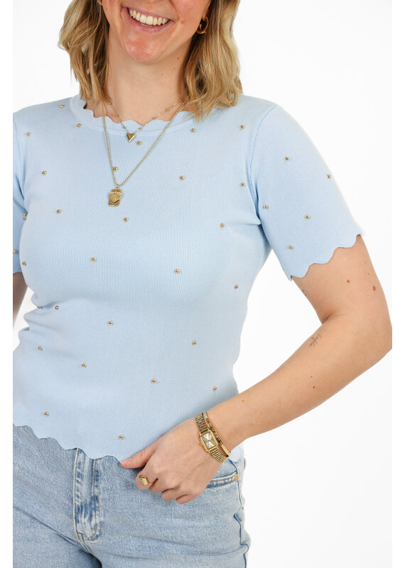 21Jewelz Zigzag shirt met gouden studs - blauw
