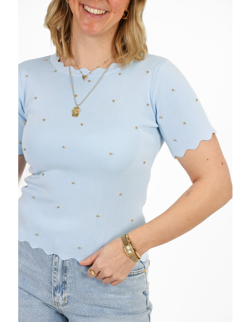 21Jewelz Zigzag shirt met gouden studs - blauw