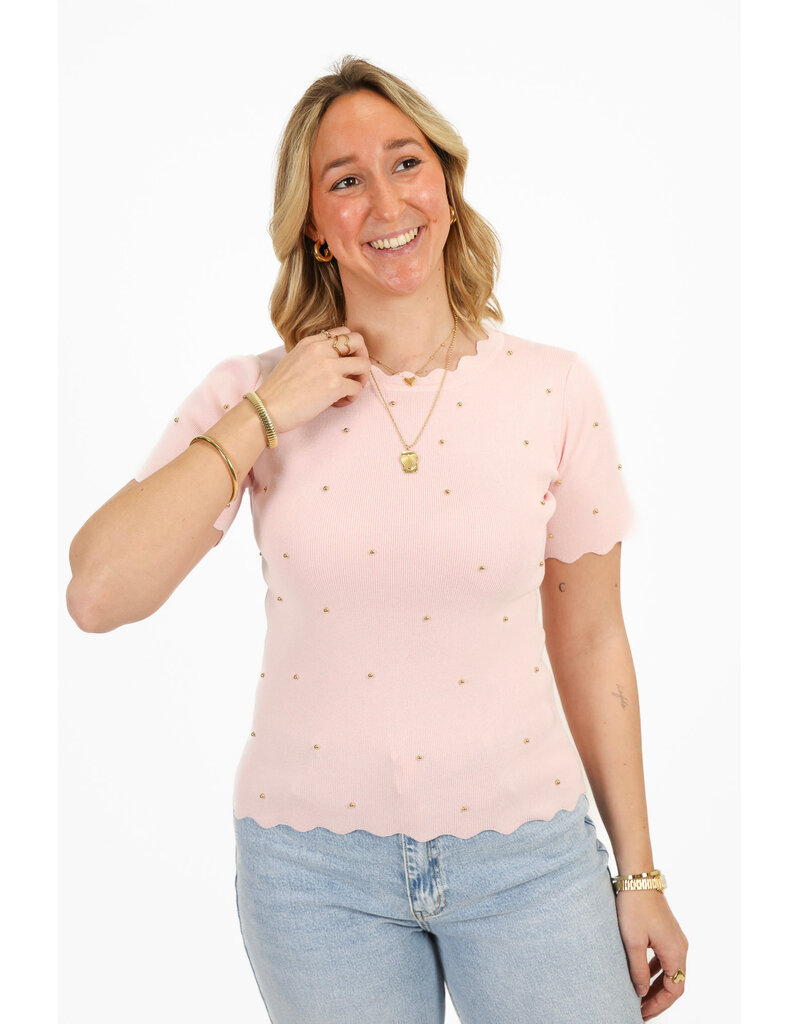 21Jewelz Zigzag shirt met gouden studs - roze