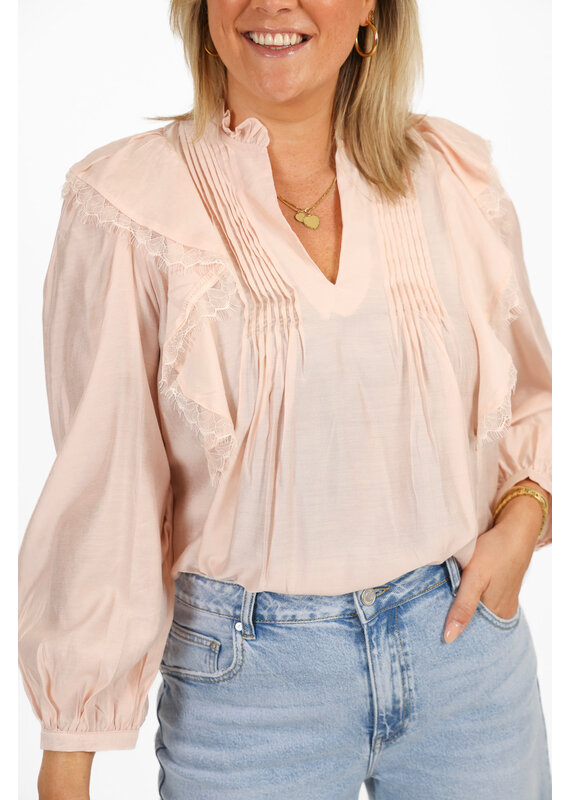 21Jewelz Blouse met ruffles en kant - roze