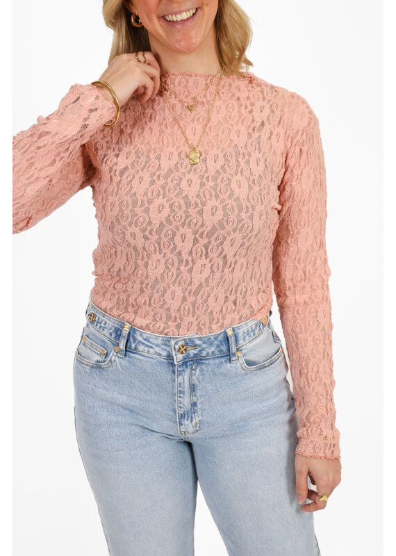 21Jewelz Kanten top met boothals - oudroze