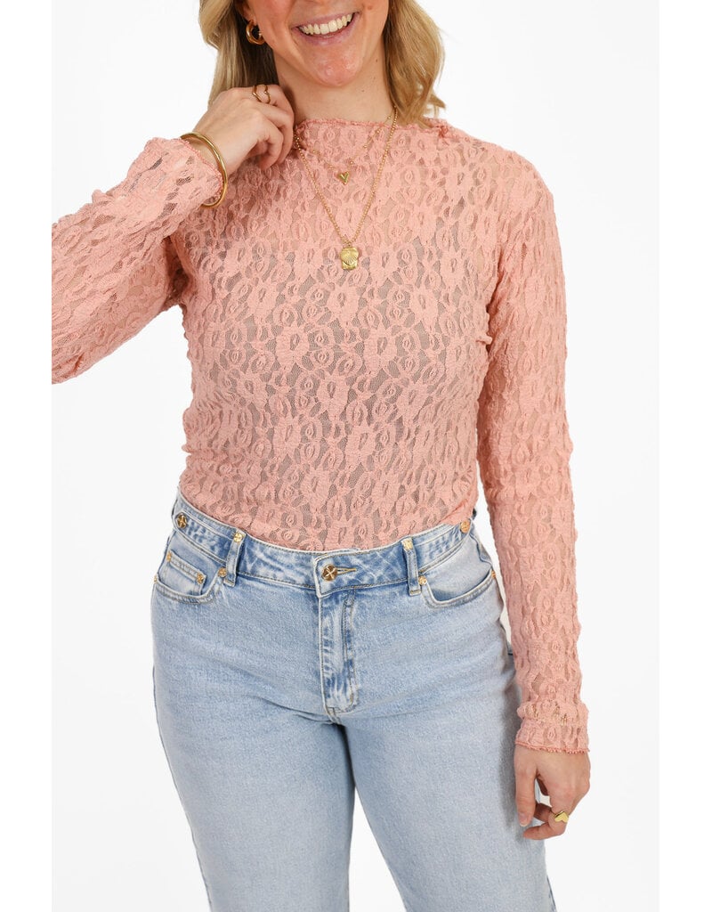 21Jewelz Kanten top met boothals - oudroze