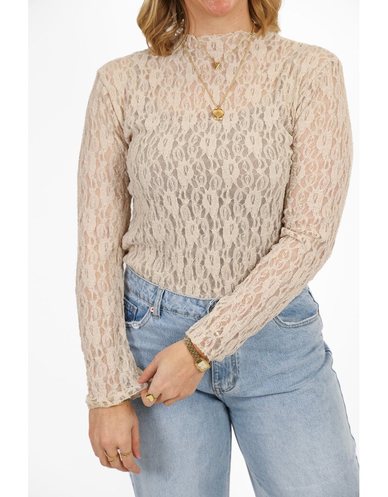 21Jewelz Kanten top met boothals - beige