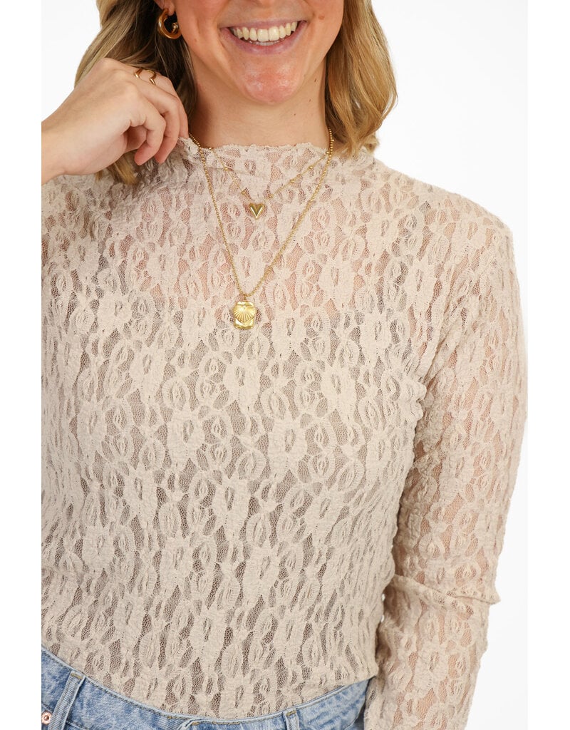 21Jewelz Kanten top met boothals - beige