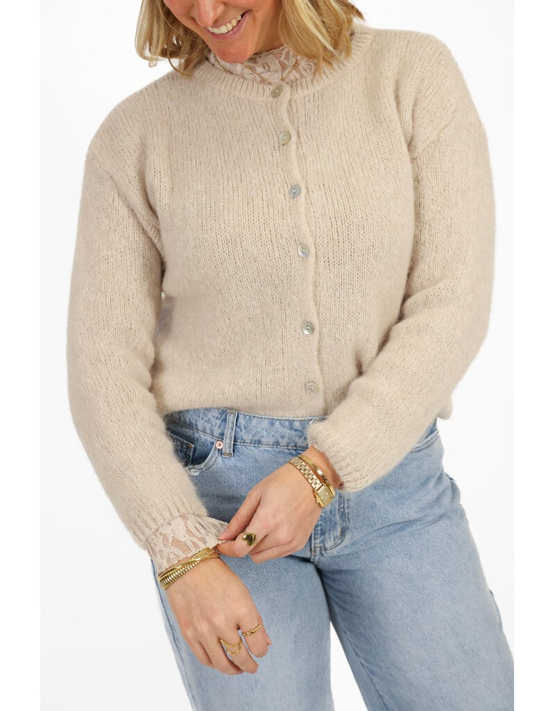 21Jewelz Kanten top met boothals - beige