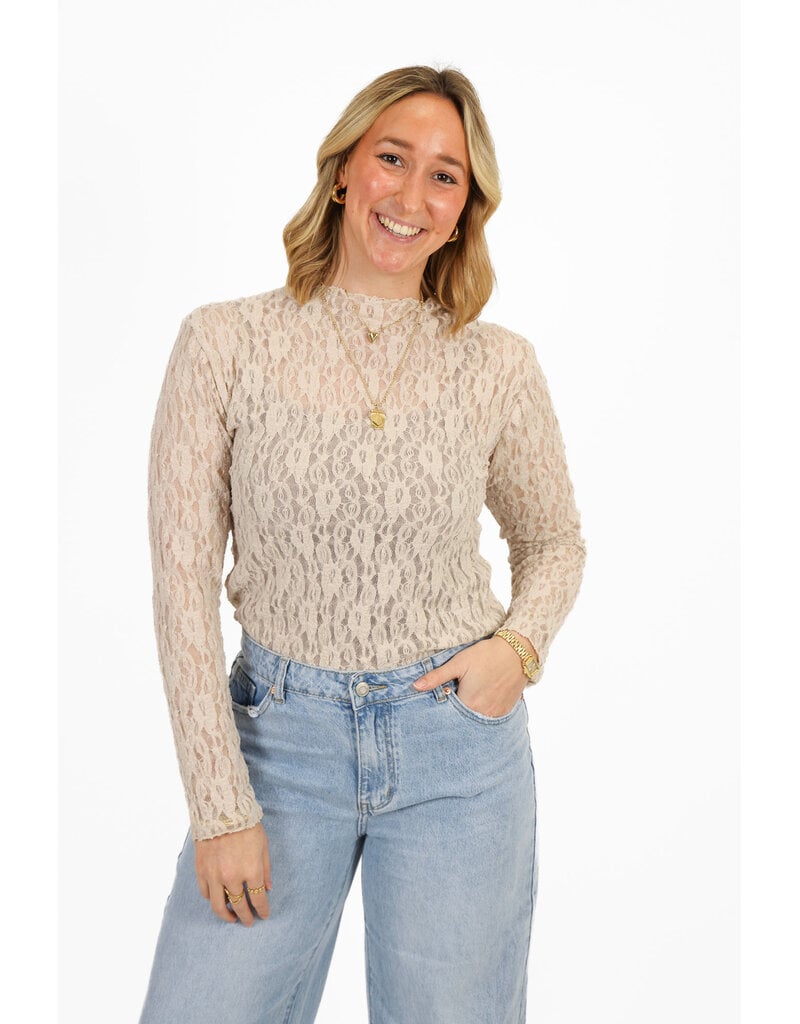 21Jewelz Kanten top met boothals - beige