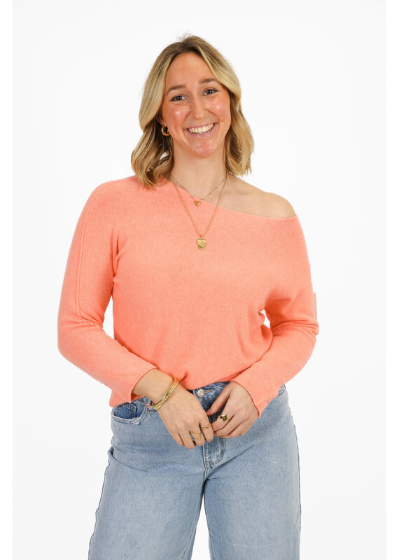21Jewelz Dunne trui met wijde hals - koraal