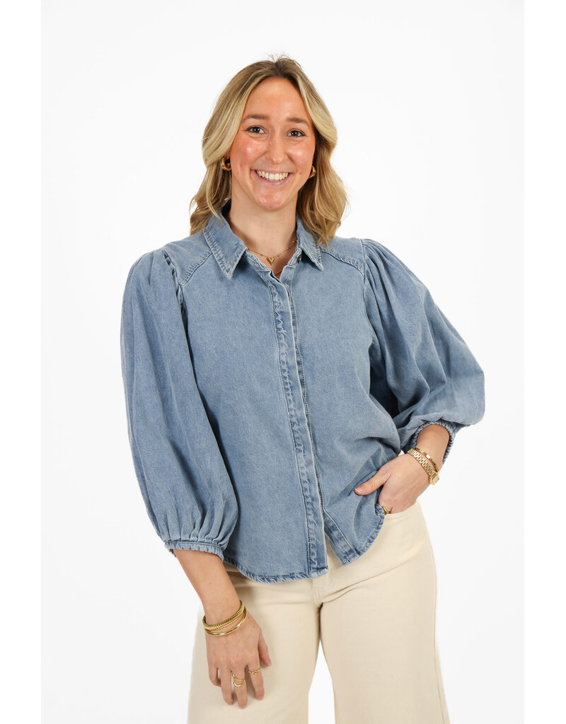 21Jewelz Denim blouse met pofmouw