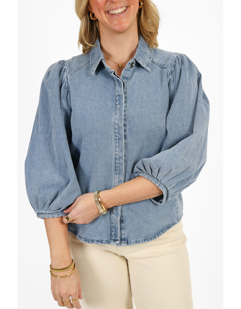 21Jewelz Denim blouse met pofmouw