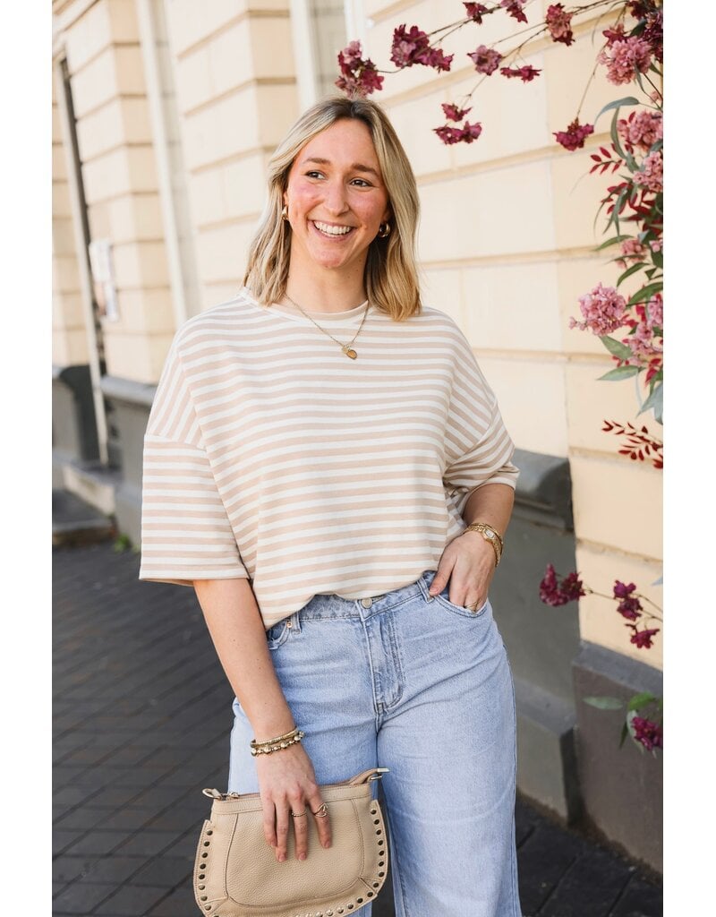 21Jewelz Gestreept shirt met drie kwart mouwen - beige