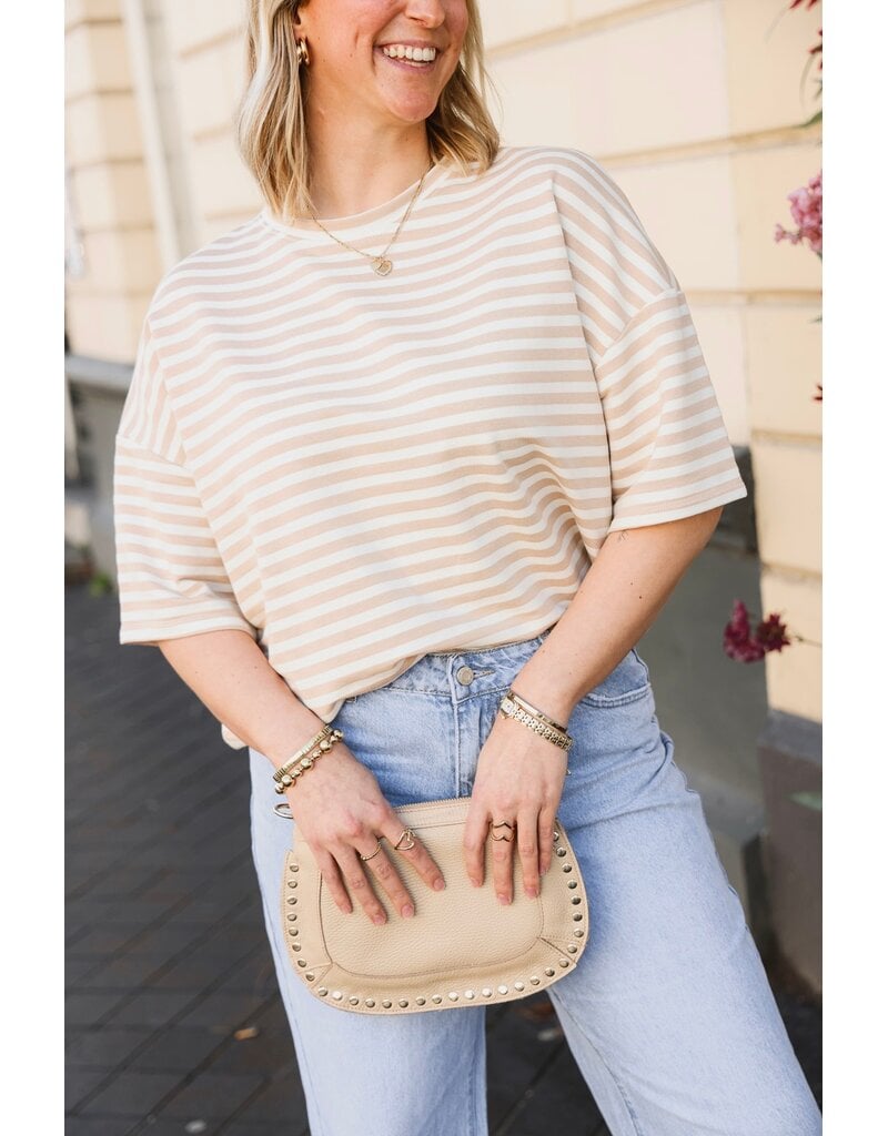 21Jewelz Gestreept shirt met drie kwart mouwen - beige