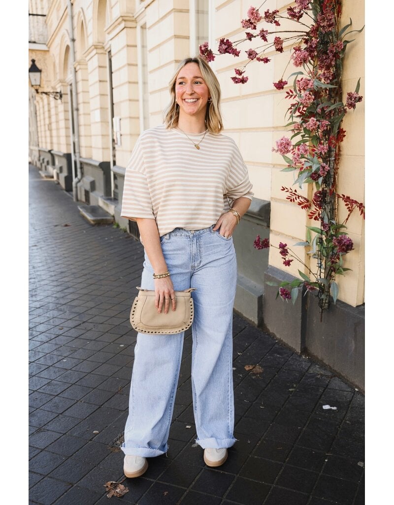 21Jewelz Gestreept shirt met drie kwart mouwen - beige