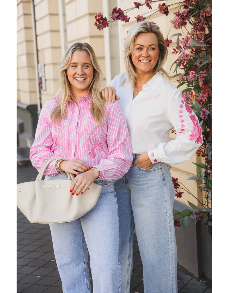 21Jewelz Gestreepte blouse met geborduurde bloemen - roze