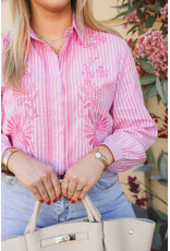 21Jewelz Gestreepte blouse met geborduurde bloemen - roze