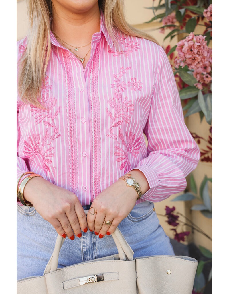 21Jewelz Gestreepte blouse met geborduurde bloemen - roze
