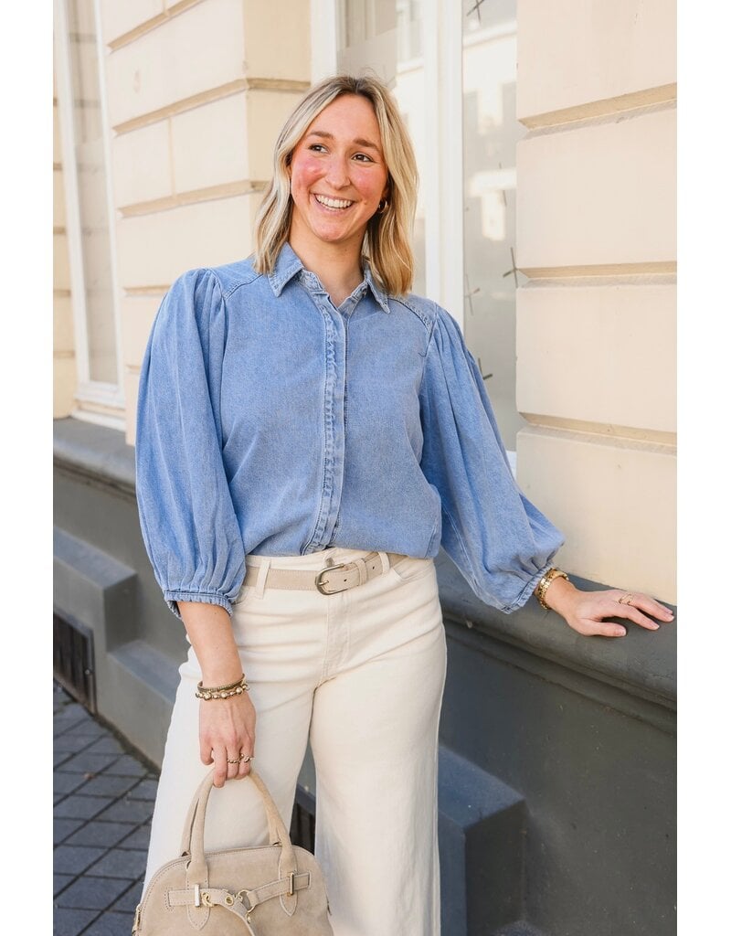 21Jewelz Denim blouse met pofmouw