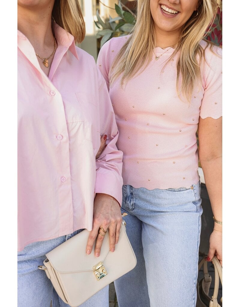 21Jewelz Zigzag shirt met gouden studs - roze