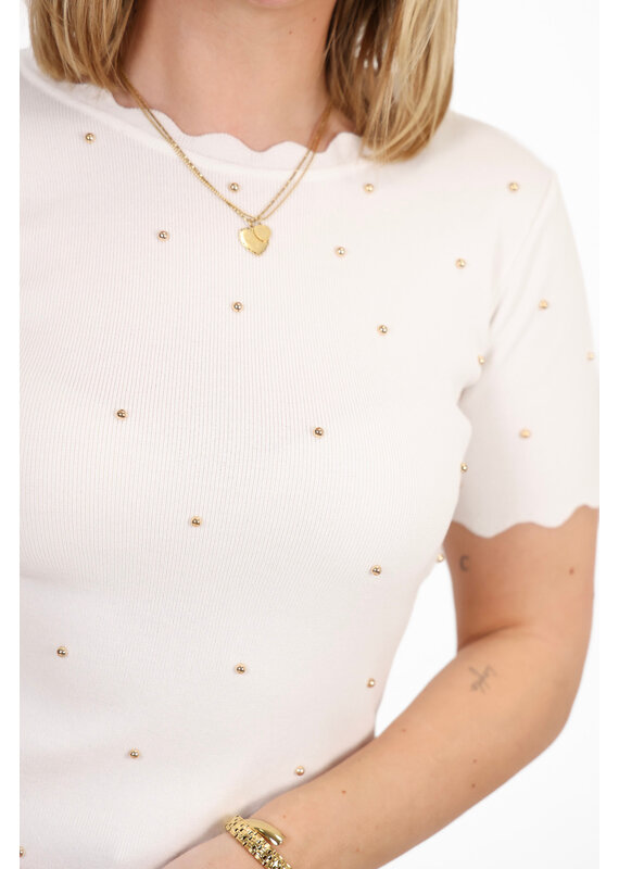21Jewelz Zigzag shirt met gouden studs - wit