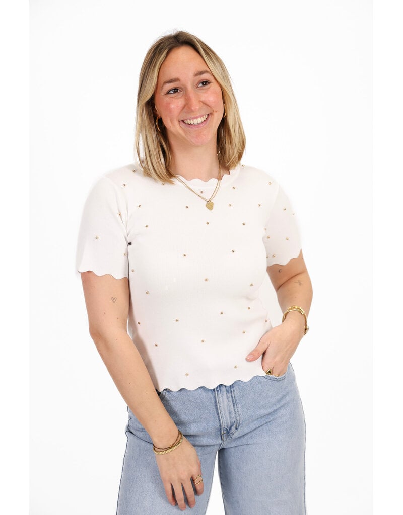 21Jewelz Zigzag shirt met gouden studs - wit