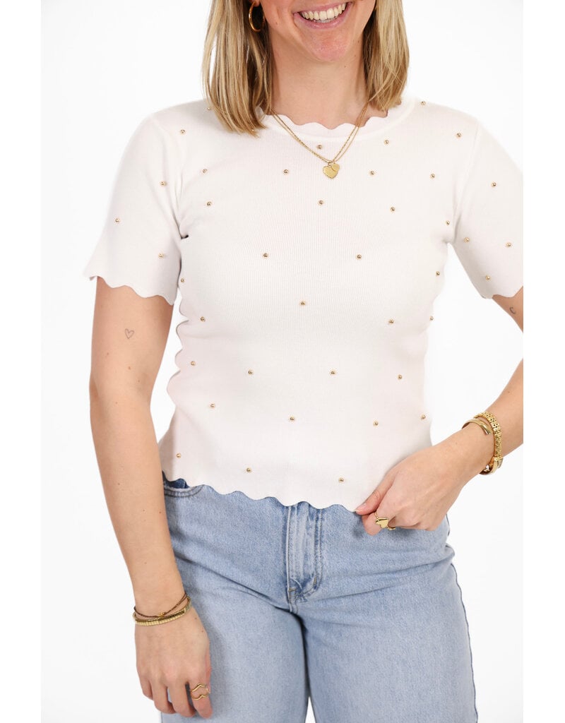 21Jewelz Zigzag shirt met gouden studs - wit
