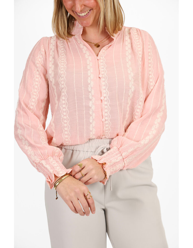 21Jewelz Geborduurde blouse met knoopjes - roze