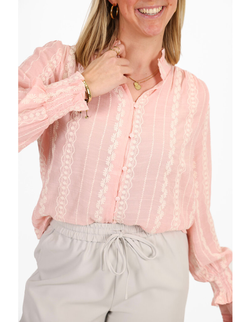 21Jewelz Geborduurde blouse met knoopjes - roze