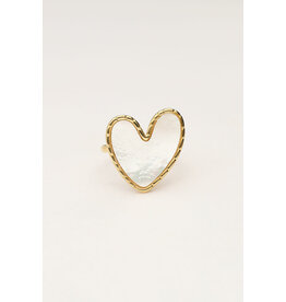 My Jewellery My Jewellery | Statement ring met parelmoer hartje - goud