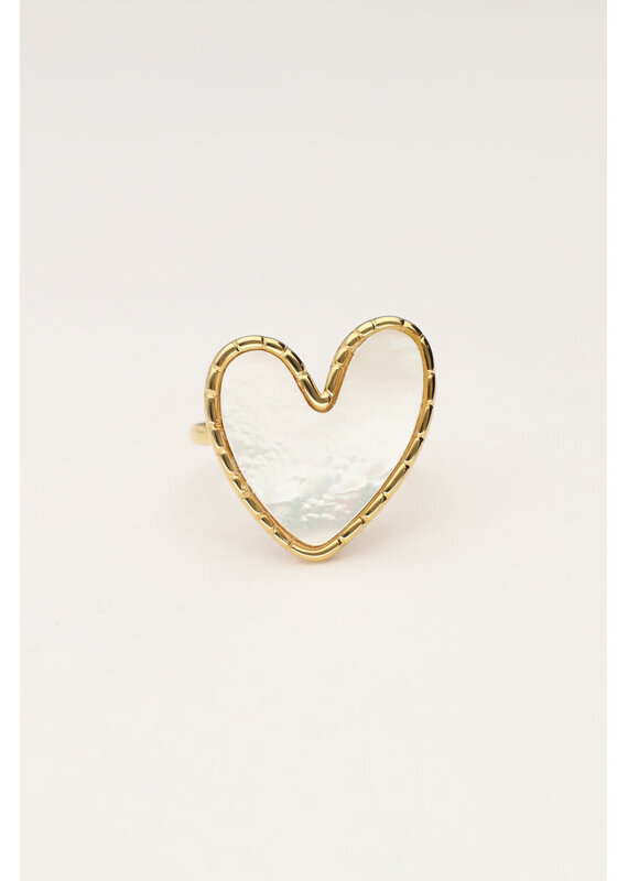 My Jewellery My Jewellery | Statement ring met parelmoer hartje - goud